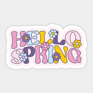 Hello Spring, Retro Flowers Sticker